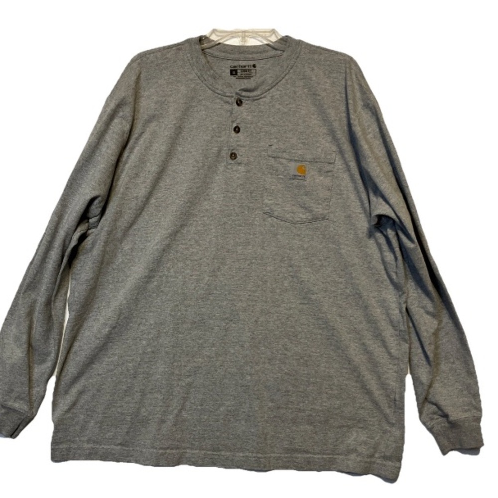 Carhartt Men's Heather Gray Henley Long Sleeve Shirt XL Loose Fit